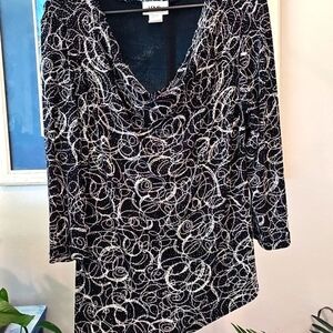 J.B.S. Black and White Asymmetrical Ruched Blouse